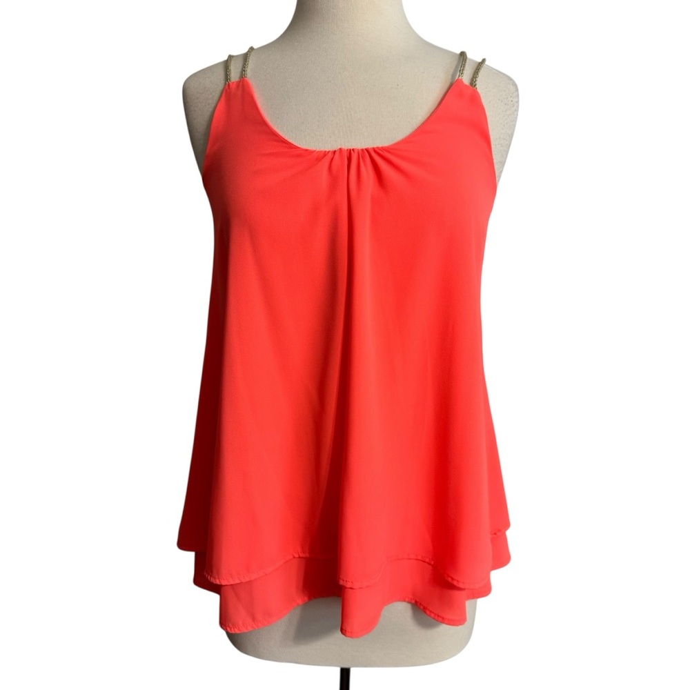 Freeway Neon Coral Sleeveless Blouse with Gold Tie Straps size Medium